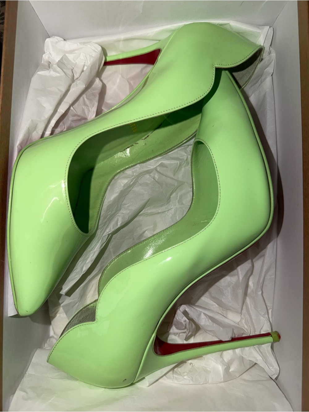 Christian Louboutin Neon Green Patent Pointed-Toe Stilettos
